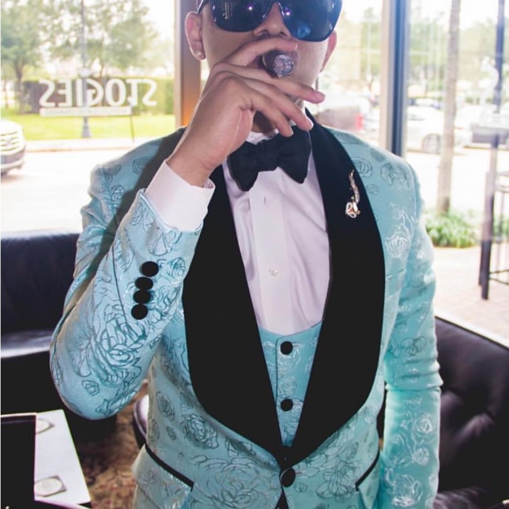 Custom turquoise and black blazer